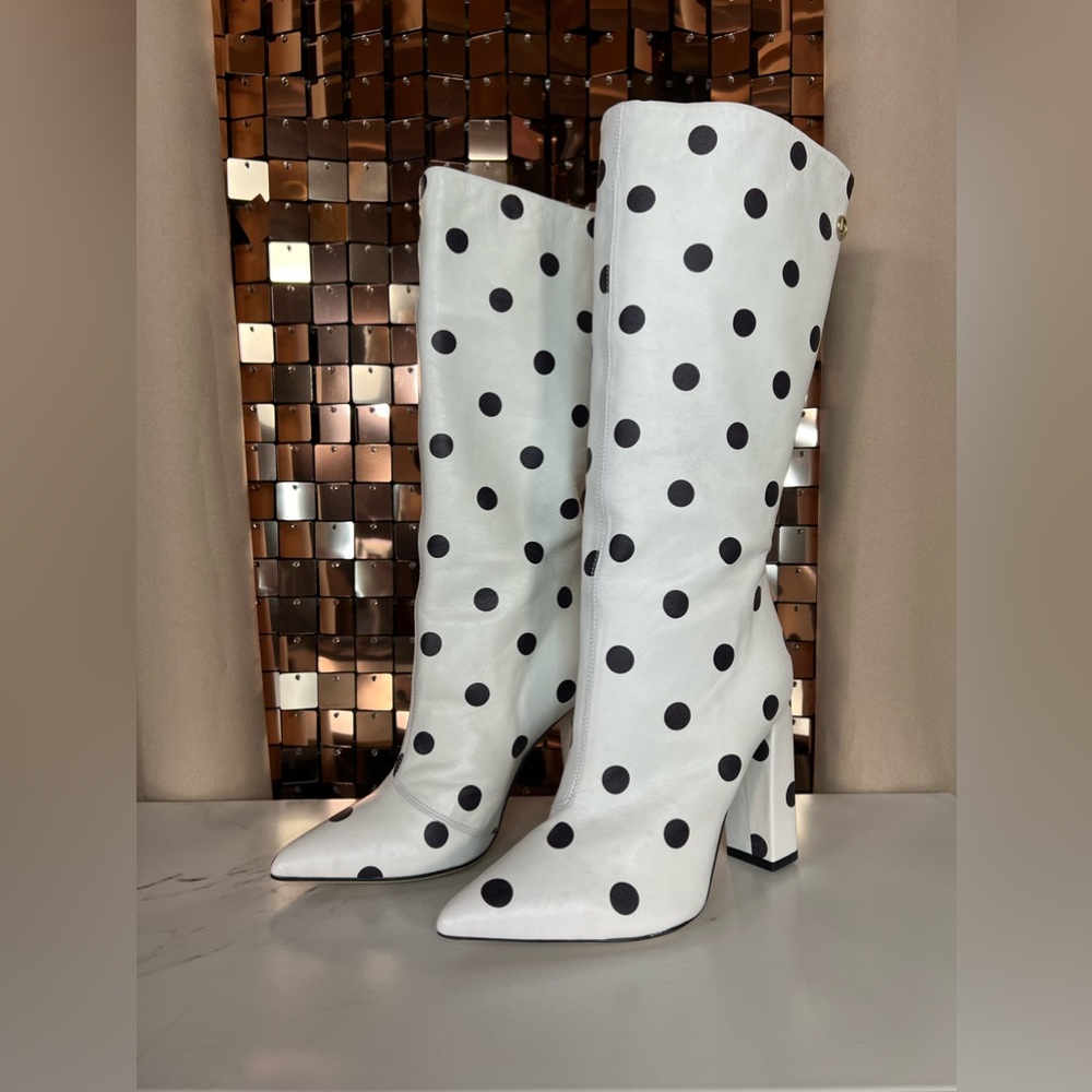 Liu Jo White and Black Polka Dot Heeled Tall Boot Size 35 - Picture 4 of 8